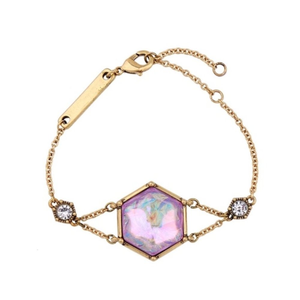 Pink Crystal Gold Chain Bracelet
